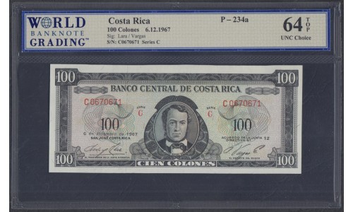 Коста Рика 100 колон 1967 г. (COSTA RICA 100 colones 1967) P 234a: WBG 64 TOP UNC Choice