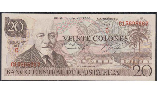 Коста Рика 20 колон 1980 г. (COSTA RICA 20 colones 1980 ) P 238c: UNC