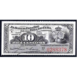 Куба 10 центаво 1897 год (CUBA 10 centavos 1897 g.) P52:Unc