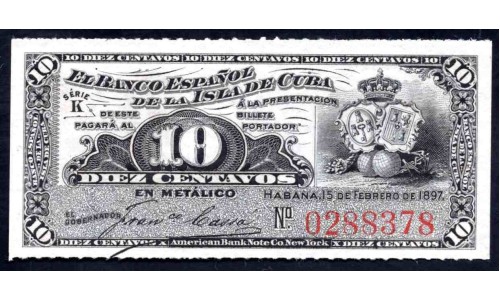 Куба 10 центаво 1897 год (CUBA 10 centavos 1897) P 52: UNC 