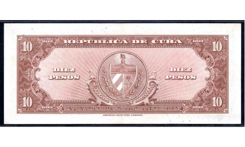 Куба 10 песо 1960 год (CUBA 10 pesos 1960) P 79b: UNC 