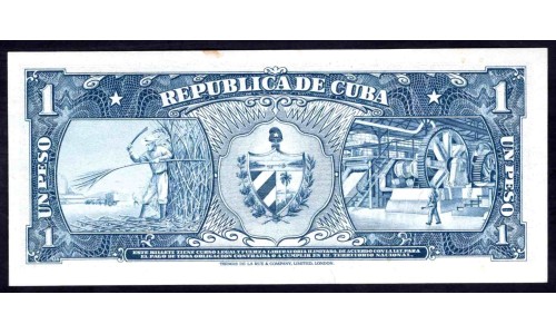 Куба 1 песо 1956 год (CUBA 1 peso 1956)  P 87а: UNC 