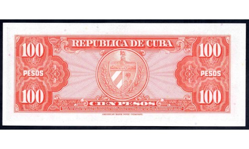 Куба 100 песо 1959 год (CUBA 100 pesos 1959) P 93а: UNC 