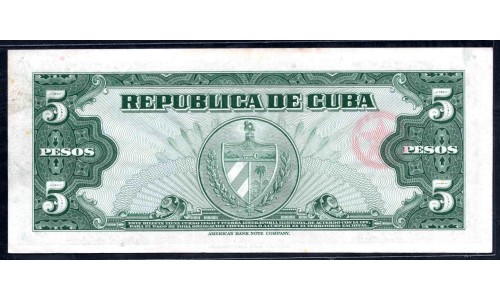 Куба 5 песо 1960 год (CUBA 5 pesos 1960) P 92: UNC--