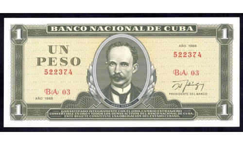 Куба 1 песо 1988 год (CUBA 1 pesos 1988)  P 102d: UNC 