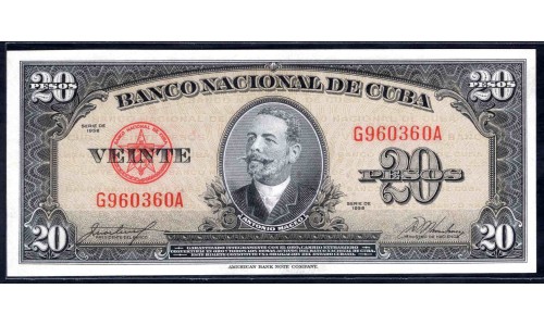 Куба 20 песо 1958 год (CUBA 20 pesos 1958) P 80b: UNC 
