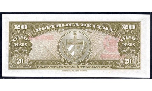 Куба 20 песо 1958 год (CUBA 20 pesos 1958) P 80b: UNC 