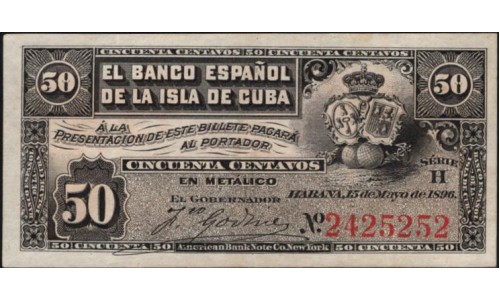 Куба 50 центаво 1896 год (CUBA 50 centavos 1896) P 46a : aUNC