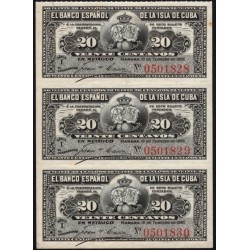 Куба 20 центаво 1897, сцепка из трёх штук (CUBA 20 centavos 1897) P 53a : UNC