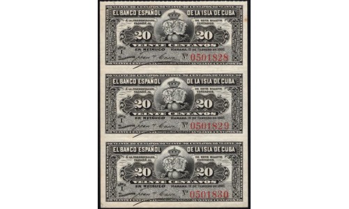 Куба 20 центаво 1897, сцепка из трёх штук (CUBA 20 centavos 1897) P 53a : UNC