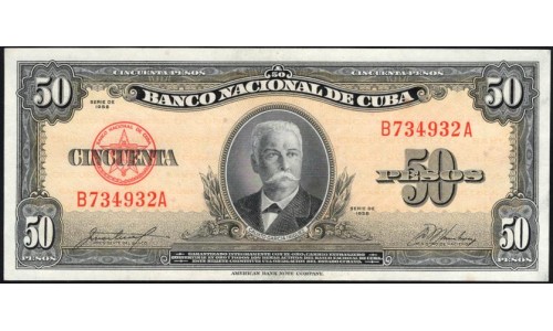 Куба 50 песо 1958 год (CUBA 50 pesos 1958 year) P81b:UNC