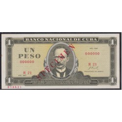 Куба 1 песо 1967 год, ОБРАЗЕЦ, 018621 (CUBA 1 peso 1967, SPECIMEN) P102as: UNC