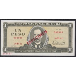 Куба 1 песо 1980 год, ОБРАЗЕЦ, 004607 (CUBA 1 peso 1980, SPECIMEN) P102bs: UNC