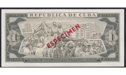 Куба 1 песо 1980 год, ОБРАЗЕЦ, 004607 (CUBA 1 peso 1980, SPECIMEN) P102bs: UNC