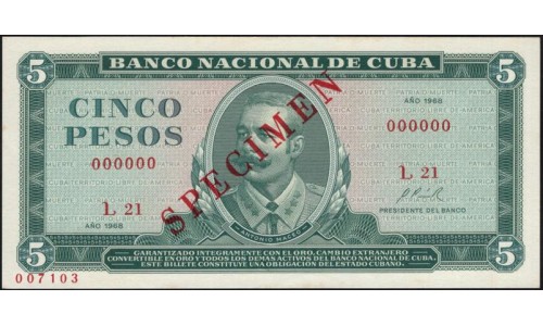 Куба 5 песо 1968 (CUBA 5 pesos 1968) P 103a(s) : UNC
