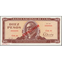 Куба 10 песо 1978 год, Образец (CUBA 10 pesos 1978 Specimen) P 104b(s) : UNC