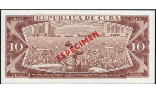 Куба 10 песо 1978 год, Образец (CUBA 10 pesos 1978 Specimen) P 104b(s) : UNC