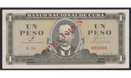 Куба 1 песо 1961 год, ОБРАЗЕЦ! РАРИТЕТ!!! С подписью товарища Че Гевара!!(CUBA 1 peso 1961, SPECIMEN) P 94s: UNC--