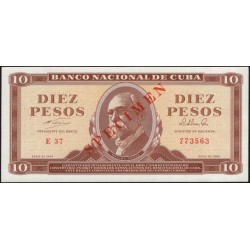 Куба 10 песо образец 1964 года (CUBA 10 pesos 1964 Specimen) P 96a : UNC