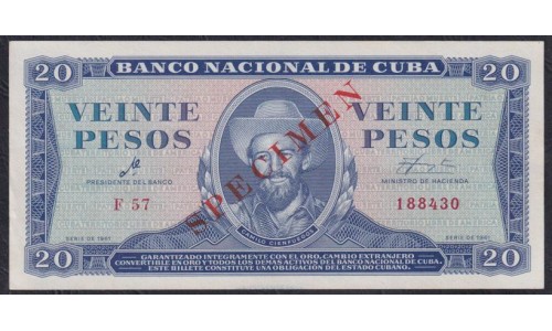 Куба 20 песо 1961 год, ОБРАЗЕЦ! РАРИТЕТ!!! С подписью товарища Че Гевара!!(CUBA 20 pesos 1961, SPECIMEN) P 97s: UNC