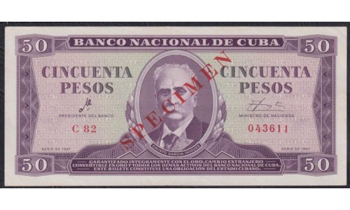 Куба 50 песо 1961 год, ОБРАЗЕЦ! РАРИТЕТ!!! С подписью товарища Че Гевара!!(CUBA 50 pesos 1961, SPECIMEN) P 98s: UNC--