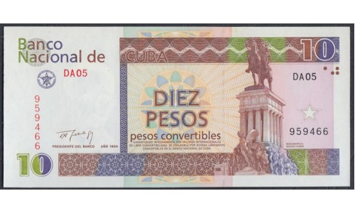 Куба конвертируемый песо 10 песо 1994 г. (Cuba pesos convertibles 10 pesos 1994 year)  P FX40: UNC