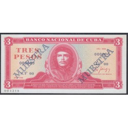 Куба 3 песо 1986 год, ОБРАЗЕЦ (CUBA 3 pesos 1986, MUESTRA) P107as: UNC 