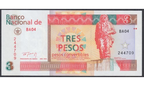 Куба конвертируемый песо 3 песо 1994 г. (Cuba pesos convertibles 3 pesos 1994 year)  P FX38: UNC