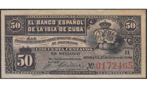 Куба 50 центаво 1896 год (CUBA 50 centavos 1896) P 46a: UNC 