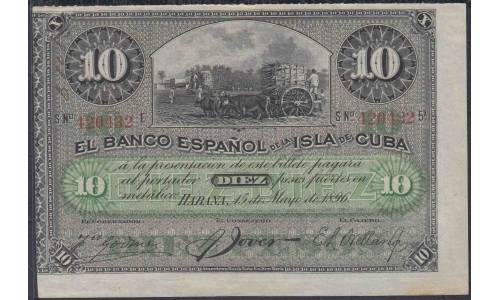 Куба 10 песо 1896 год (CUBA 10 peso 1896) P 49c: UNC-