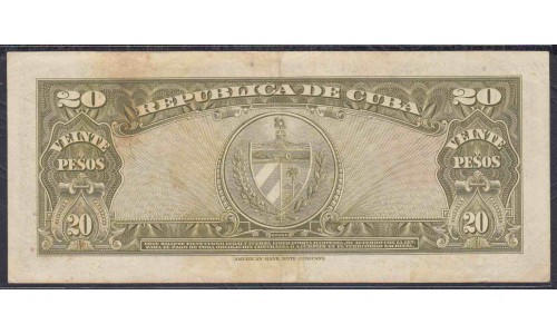 Куба 20 песо 1958 год (CUBA 20 pesos 1958 year) P80b:XF