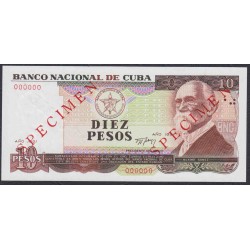 Куба 10 песо 1991 год, ОБРАЗЕЦ (CUBA 10 pesos 1991, SPECIMEN) P109s: UNC