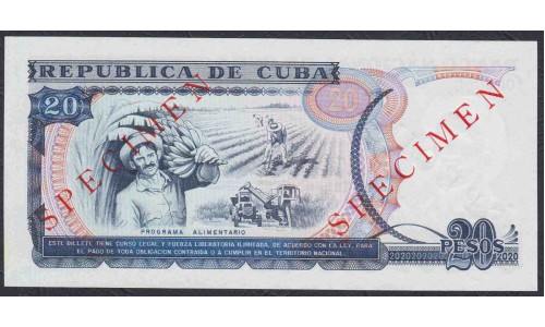 Куба 20 песо 1991 год, ОБРАЗЕЦ (CUBA 20 pesos 1991, SPECIMEN) P110s: UNC