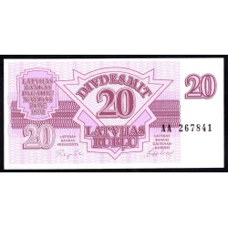 Латвия 20 рублей 1992 серия АА (LATVIA 20 Latvijas Rubļu 1992 AA series) P 39 : UNC
