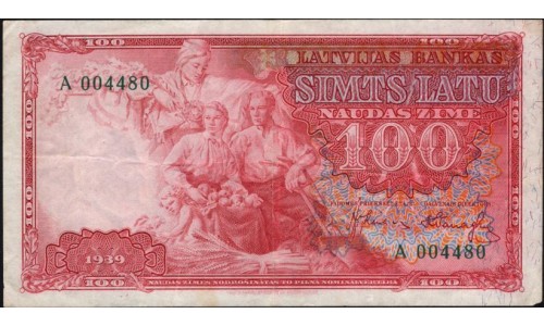 Латвия 100 лат 1939 (LATVIA 100 Latu 1939) P 22a : XF