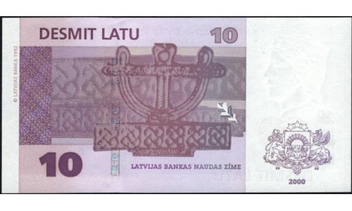 Латвия 10 лат 2000 (LATVIA 10 Latu 2000) P 50 : UNC