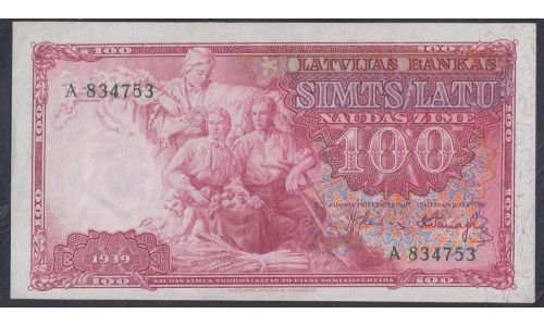 Латвия 100 лат 1939 (LATVIA 100 Latu 1939) P 22a: aUNC/UNC