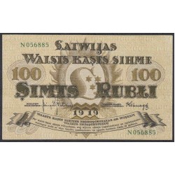 Латвия, Обязательство Государственного Казначейства 100 рублей 1919 года  (LATVIA 100 Rubłi 1919) Р 7f : aUNC