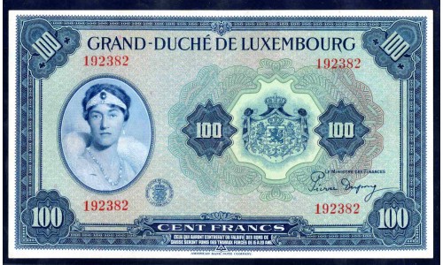 Люксембург 100 франков 1944 (LUXEMBOURG 100 Francs 1944) P 47 : XF/aUNC