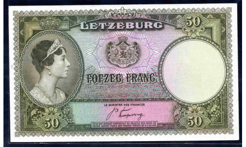 Люксембург 50 франков 1944 (LUXEMBOURG 50 Frang 1944) P 46 : UNC