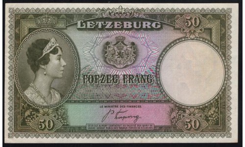 Люксембург 50 франков 1944 (LUXEMBOURG 50 Frang 1944) P 46: XF