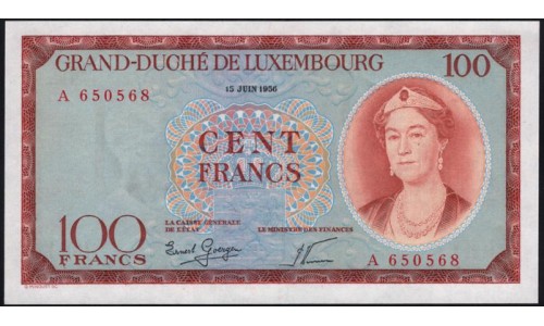 Люксембург 100 франков 1956 (LUXEMBOURG 100 Francs 1956) P 50a : UNC