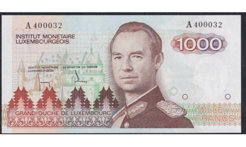 Люксембург 1000 франков 1985 года, Стартовая серия с красивым номером А 400032(LUXEMBOURG 1000 Francs 1985) P 59a: UNC