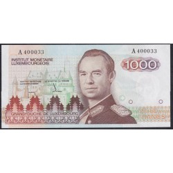 Люксембург 1000 франков 1985 года, Стартовая серия с красивым номером А 400033(LUXEMBOURG 1000 Francs 1985) P 59a: UNC