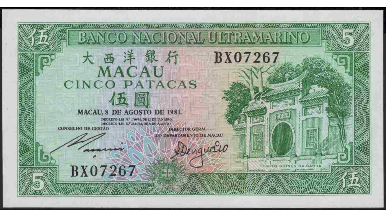 1981 год какая страна. Банкнота Макао. Бумажные деньги Макао фото. Макао 1987. UNC банкноты.