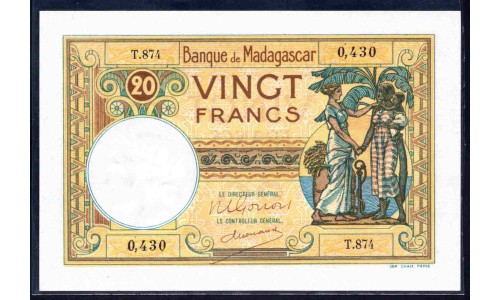 Мадагаскар 20 франков (1937-1947) (MADAGASCAR 20 francs (1937- 1947)) P 37 : UNC