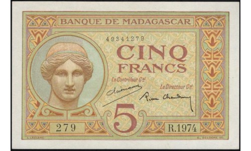 Мадагаскар 5 франков (1937) (MADAGASCAR 10 francs (1937)) P 35(2) : UNC