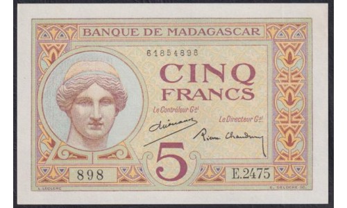 Мадагаскар 5 франков (1937) (MADAGASCAR 10 francs (1937)) P 35(2) : UNC