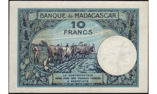 Мадагаскар 10 франков 1937-1947 (Madagascar 10 Francs 1937-1947) P 36(3) : UNC