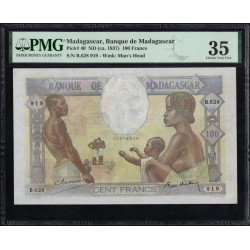 Мадагаскар 100 франков (1937) (MADAGASCAR 100 francs (1937)) P 40 : VF PMG 35